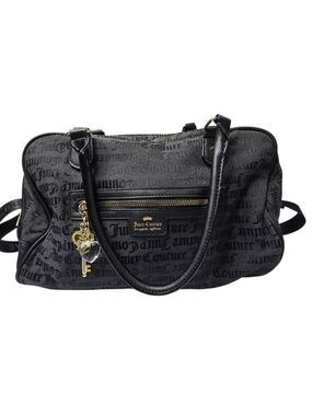 Juicy Couture satchel handbag featuring an all-over logo monogram and key charm